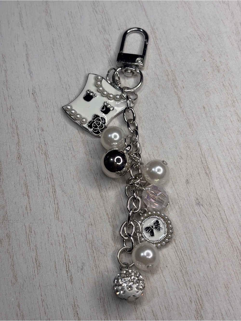 Black & White Pearl Dress Purse Charm Keychain